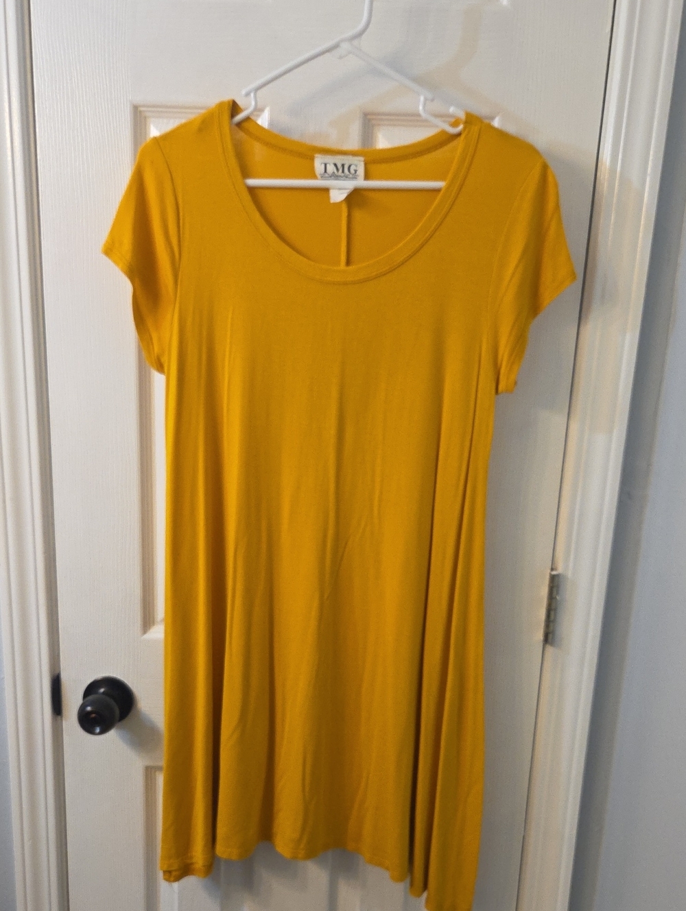TMG Mustard Short Sleeve Scoop Neck Mini Dress
